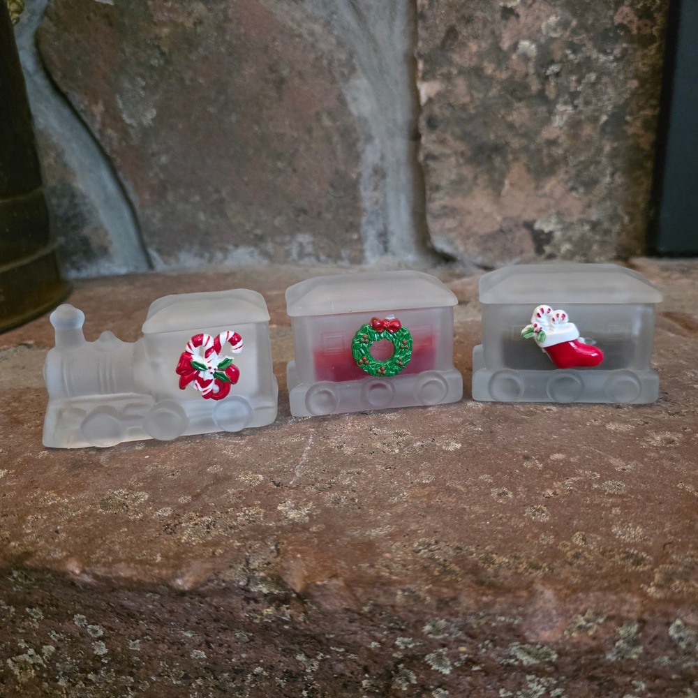 Rare House of Lloyd Frosted Glass Christmas Train Candle Holiday Candy Cane VTG